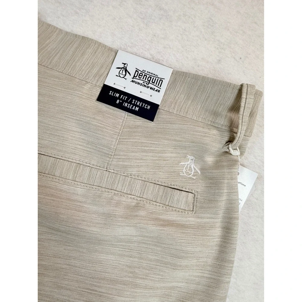 Original Penguin Mens 38 Golf Shorts Travertine Tan Slim Fit Stretch 8in Inseam